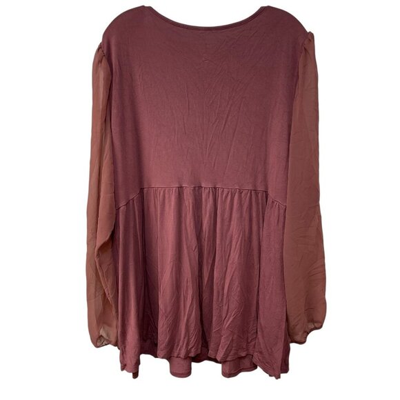 Torrid Babydoll Fabric Mix Super Soft Balloon Chiffon Sleeve Top Mauve Pink 4X - Picture 8 of 11